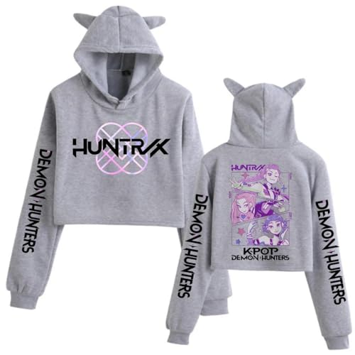 Pdaidou Hoodies KPop De-Mon H-Hunters Merch Katzenohren Kurzpullover Für Mädchen Modisch Süßes Langarm Sweatshirt Lässige Oberteile-Grey||xx_s von Pdaidou