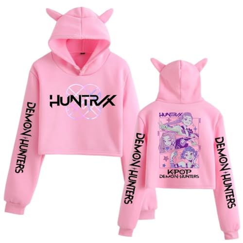 Pdaidou Hoodies KPop De-Mon H-Hunters Merch Katzenohren Kurzpullover Für Mädchen Modisch Süßes Langarm Sweatshirt Lässige Oberteile-Pink||m von Pdaidou