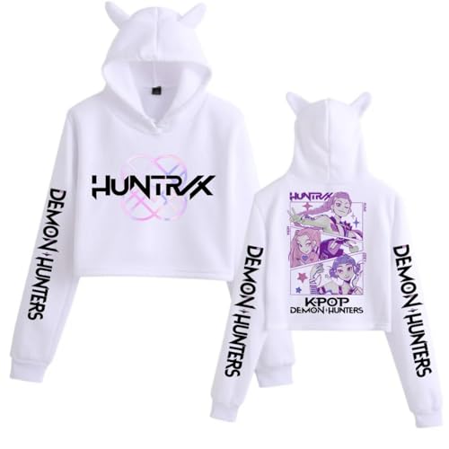 Pdaidou Hoodies KPop De-Mon H-Hunters Merch Katzenohren Kurzpullover Für Mädchen Modisch Süßes Langarm Sweatshirt Lässige Oberteile-White||m von Pdaidou