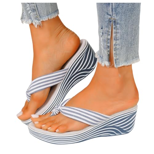 2024 Neu Flip-Flops, Streifen Flip-Flops Slingback Zehensandalen Breite Füße Pantoletten Flip Flops Rutschfest Flach Offene Schuhe Flipflopssandalen Leichte Orthopädische Sommerschuhe Zehentrenner von Pdakieyxnd