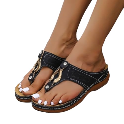 2024 Neu Flip-Flops - Zehentrenner mit Keilabsatz Sommer Slingback Flipflopssandalen Latschen Sandalen Flip-Flops Mode Flach Slippers Flip Flops Leichte Breite Füße Damen Schuhe Zehensandalen von Pdakieyxnd