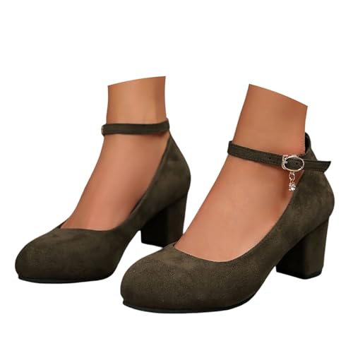 Absatzschuhe Damen Pumps Elegant Und Bequem Breite Füße Blockabsatz Damenschuhe Kleiner Absatz Trachtenschuhe Riemchen Hohe Spangenpumps Rockabilly Schuhe Elegante, Armeegrün, 36 von Pdakieyxnd