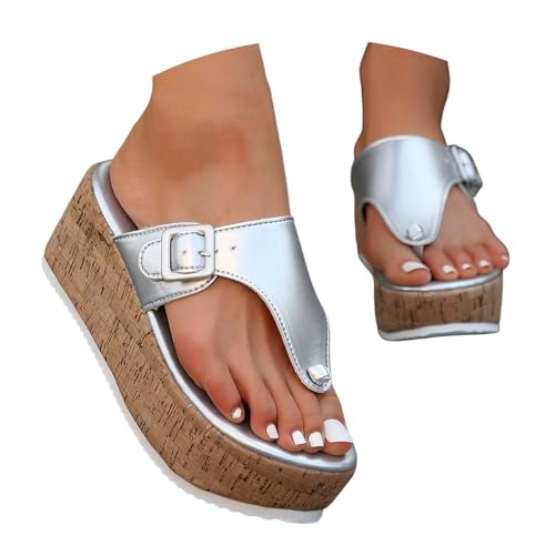 Keilabsatz Sandaletten Damen Plateau Flip Flops Zehentrenner - Espadrilles für Damen Mules Hausschuhe mit Absatz Festliche Schicke Offene Schuhe Wedges Sommerschuhe Elegant High Heels Pantoletten von Pdakieyxnd