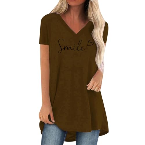 Longbluse Damen Lässig Für Leggings - Einfarbiges Smile Langes Bluse, Modern Bügelfrei Damenbluse Blusen Sommer Elegant Tshirt Tops Stillshirt Shirt Mode Bunt Longshirts Tunika von Pdakieyxnd