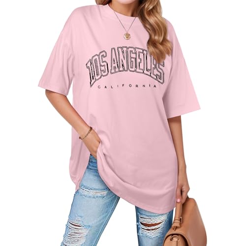 Longshirt Damen Lässig für Leggings Oversize T Shirt - Brief T-Shirt Kurzarm Sommer Tunika Top, Sport Rundhals Oversize Oberteile mit Buchstaben Druck Lose Lang Bluse von Pdakieyxnd