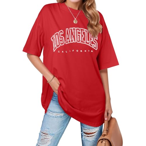 Longshirt Damen Lässig für Leggings Oversize T Shirt - Brief T-Shirt Kurzarm Sommer Tunika Top, Sport Rundhals Oversize Oberteile mit Buchstaben Druck Lose Lang Bluse von Pdakieyxnd