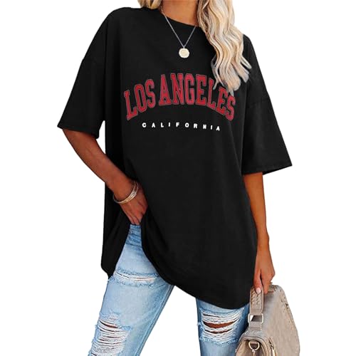 Oversize Shirt Damen - Bunt Briefdruck Rundhals Tshirt, Sommer Coole Top Oberteil V Ausschnitt Leicht Longshirt Sweatshirt Hemd Longshirts Sport Vintage Bluse Blusen von Pdakieyxnd