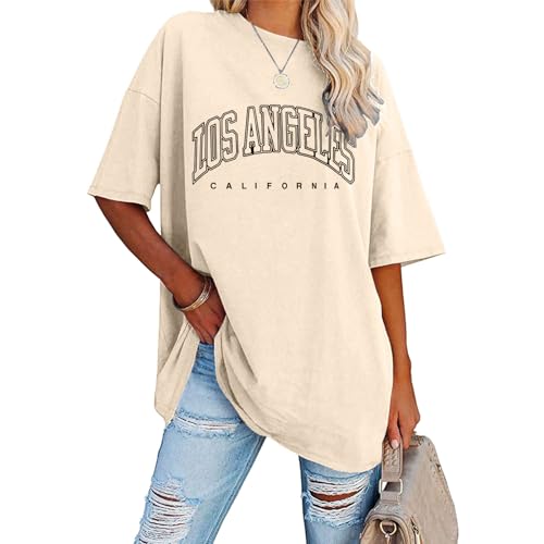 Oversize Shirt Damen - Bunt Briefdruck Rundhals Tshirt, Sommer Coole Top Oberteil V Ausschnitt Leicht Longshirt Sweatshirt Hemd Longshirts Sport Vintage Bluse Blusen von Pdakieyxnd