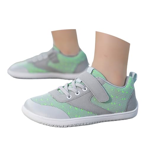 Pdakieyxnd Barfußschuhe Jungen Mädchen Breite Leicht Sneaker - Walking Schuhe Freizeit Outdoor Turnschuhe Gymnastikschuhe Atmungsaktiv Grau von Pdakieyxnd