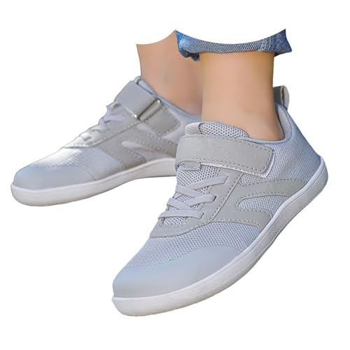 Pdakieyxnd Barfußschuhe Jungen Mädchen Breite Leicht Sneaker - Walking Schuhe Freizeit Outdoor Turnschuhe Gymnastikschuhe Atmungsaktiv Grau von Pdakieyxnd