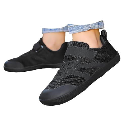 Pdakieyxnd Barfußschuhe Jungen Mädchen Breite Leicht Sneaker - Walking Schuhe Freizeit Outdoor Turnschuhe Gymnastikschuhe Atmungsaktiv Schwarz von Pdakieyxnd