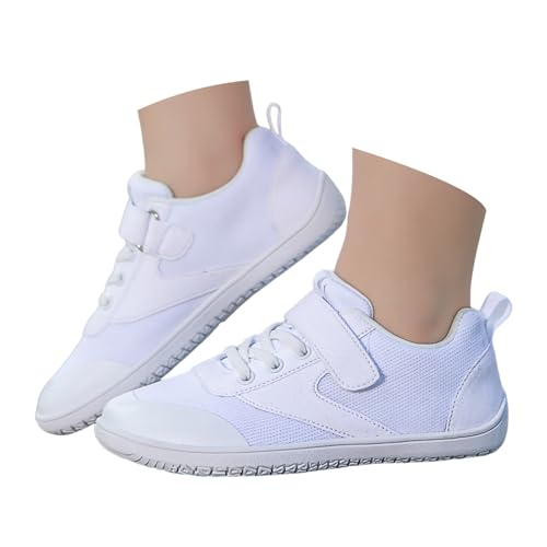 Pdakieyxnd Barfußschuhe Jungen Mädchen Breite Leicht Sneaker - Walking Schuhe Freizeit Outdoor Turnschuhe Gymnastikschuhe Atmungsaktiv Weiß von Pdakieyxnd