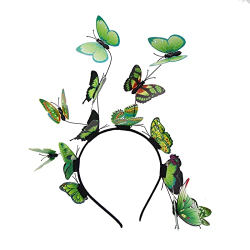 Pdakieyxnd Damen Schmetterling Haarreif, Schmetterling Kostüm, Schmetterling Fascinator Stirnband Kopfschmuck Mädchen, Haarband Schmetterlinge Haarschmuck Feen Kostüm Damen(06 Green,One Size) von Pdakieyxnd