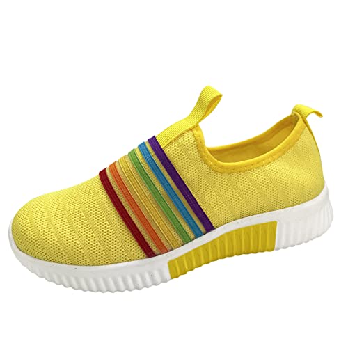 Pdakieyxnd Damen Schuhe Mesh Slip On Schuhe Bunte Gestreifte Atmungsaktiv Sportschuhe Sport Ohne Schnürsenkel Turnschuhe Flache Frühling Laufschuhe Outdoor Mode Sneaker von Pdakieyxnd