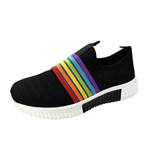 Pdakieyxnd Damen Schuhe Mesh Slip On Schuhe Bunte Gestreifte Atmungsaktiv Sportschuhe Sport Ohne Schnürsenkel Turnschuhe Flache Frühling Laufschuhe Outdoor Mode Sneaker von Pdakieyxnd