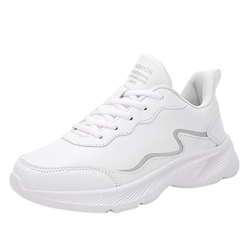 Pdakieyxnd Damen Turnschuhe Sneaker Turnschuhe Leder Laufen Laufschuhe Jogging Leicht Sneaker mit Schnürsenkeln Casual Freizeitschuhe Einfarbige Running Halbschuhe Sommer Flache Schuhe von Pdakieyxnd