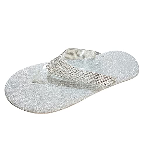 Pdakieyxnd Flip Flops Damen Elegant - Slides Damen Strass Flip Flop Glitzer Hausschuhe Sandalen Flach Sommer Pantoletten Strandsandalen Leicht Bequem Slippers Sommerschuhe Freizeitschuhe von Pdakieyxnd