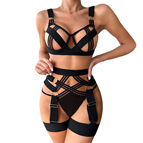 Pdakieyxnd Harness Damen Leder, Fetisch Kleidung Damen Sexy Dessous Strapsen Dessous Sklavin Outfit Reizwäsche Für Sex Damen Bdsms Dessous Sissy Lingerie Dessous Sexy Set von Pdakieyxnd