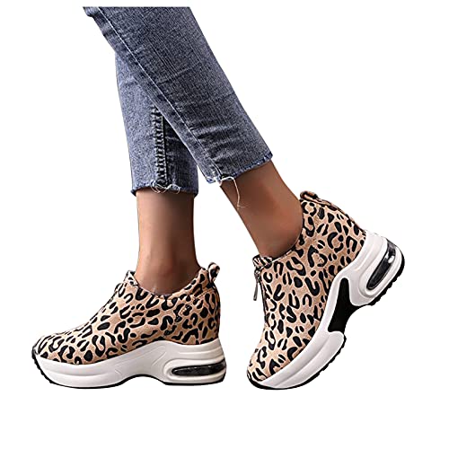 Pdakieyxnd Laufschuhe Damen Slip On Turnschuhe Dicke Sohlen Leopardenmuster Laufschuhe Atmungsaktiv Sport Sneaker Jogging Flache Schuhe Outdoor Mode Sportschuhe von Pdakieyxnd