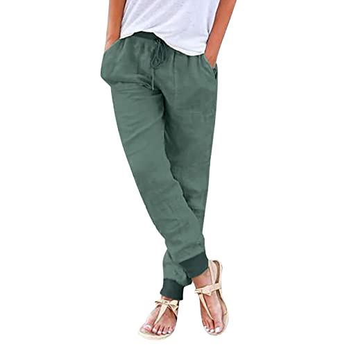 Pdakieyxnd Leinenhose Damen Sommer Musselin Hose - Einfarbig Leicht Luftig Sommerhose Leinen Stoffhose Freizeithose Casual Strandhose Elegant Linen Pants Jogpants Mit Taschen von Pdakieyxnd