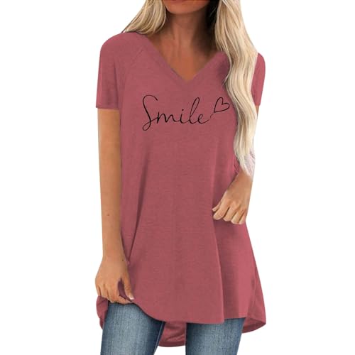 Pdakieyxnd Longbluse Damen Lässig Für Leggings - Einfarbiges Smile Langes Bluse, Modern Bügelfrei Damenbluse Blusen Sommer Elegant Tshirt Tops Stillshirt Shirt Mode Bunt Longshirts Tunika von Pdakieyxnd