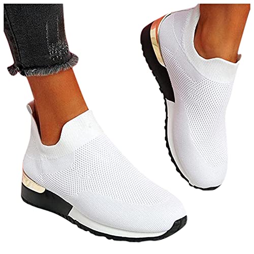 Pdakieyxnd Orthopädische Schuhe Damen, Sommerschuhe Damen Sommer Leicht Sneaker - Walkingschuhe Gym Offene Schlupfschuhe Turnschuhe Mesh Kletterschuhe Weiß von Pdakieyxnd