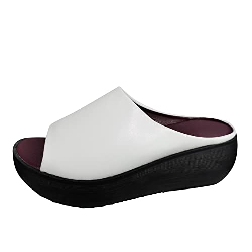 Pdakieyxnd Pantoletten Damen Platform Sommer Plateau Sandalen - Clogs Flache Slide Strand Sommerschuhe Slipper Rutschfest Schlappen Mules Riemen Sandals Bequeme Hausschuhe Weiß von Pdakieyxnd