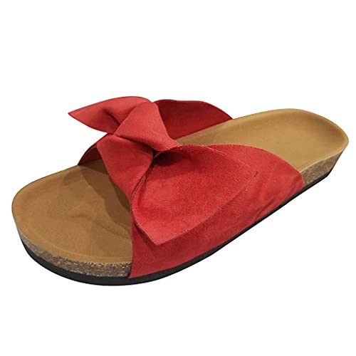Pdakieyxnd Plateau Sandalen Damen Sommer Platform Pantoletten - Mules Rutschfest Sandals Bequeme Clogs Schlappen Strand Slide Slipper Kork Hausschuhe Blumen Slides Rot von Pdakieyxnd