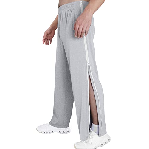 Pdakieyxnd Reha Hose Damen Herren Seitlich Zu Öffnen Lang Baggy Trainingshose mit Seitlichem und Reißverschluss Am Bein Weites Bein Schnellfickerhose Druckknöpfen Sporthose Freizeithose(02 Grey,XXL) von Pdakieyxnd