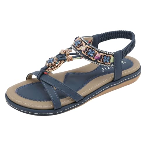 Pdakieyxnd Sandalen Damen Sommer Bequem Barfuss Sandalen Schicke Breite Füße Flach Römersandalen Sandaletten Römische Freizeit Rutschfestem Riemchensandale Gladiator Strandschuhe Sandalen & Slides von Pdakieyxnd