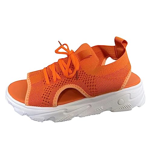 Pdakieyxnd Sandalen Damen Sommer - Sandalen Breite Füße Damen Leichte Orthopedische Sandals Schuhe Sommerschuhe Bequeme Flach Elegant Sandaletten Sommer Barfuss Sandalette Treckingsandalen Orange von Pdakieyxnd