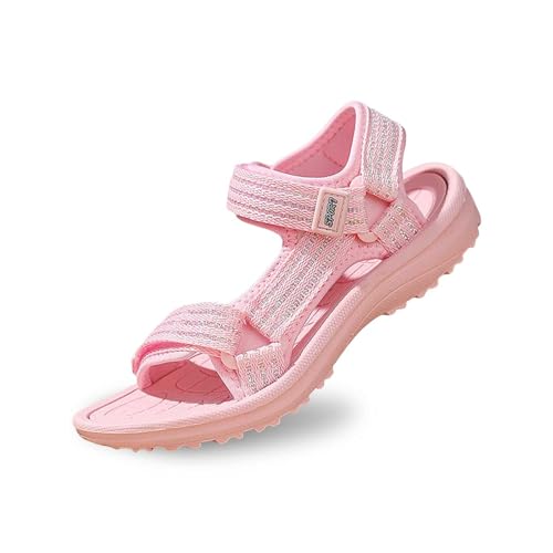 Pdakieyxnd Sandalen Mädchen Leicht Barfuß Sneaker - Sommer Kinder Strandsandalen Flache Sommerschuhe Outdoor Rutschfeste Sandaletten mit Klettverschluss (Rosa,30 EU) von Pdakieyxnd