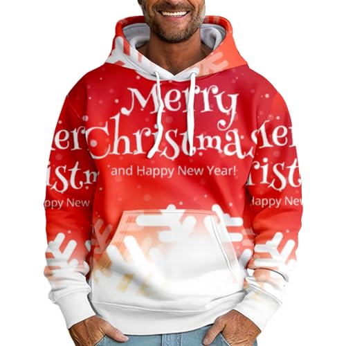 Pdakieyxnd Schöne Übergroße Classic Hoody Weihnachtspullover Herren Funky Rundhals Weihnachtspulli Xmas Fashion Flanell Mode Kapuzenpullover Norweger von Pdakieyxnd