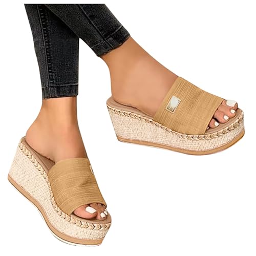 Pdakieyxnd Sommer Sandalen Damen - High Heels Damen Hausschuhe Sandalen mit Absatz Schicke Mules Schlupfschuhe Schlappen Frauen Festliche Espadrilles mit Keilabsatz Pantoletten Gelb von Pdakieyxnd