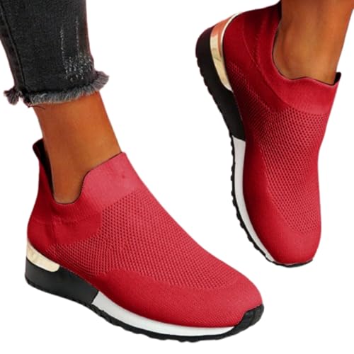 Pdakieyxnd Sommerschuhe Damen, Sommerschuhe Damen Sommer Leicht Sneaker - Walkingschuhe Gym Offene Schlupfschuhe Turnschuhe Mesh Kletterschuhe Rot von Pdakieyxnd