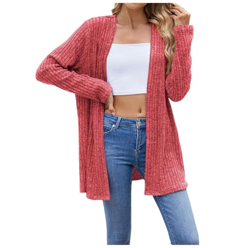 Pdakieyxnd Strickjacke Damen Lang Longstrickjacke Strickjacken Oversize Elegante Herbstkleidung Lange Damenstrickjacke Dünne Warm Long Weste Herbst Damenstrickjacken Trachten Kleidung, Orange, M von Pdakieyxnd