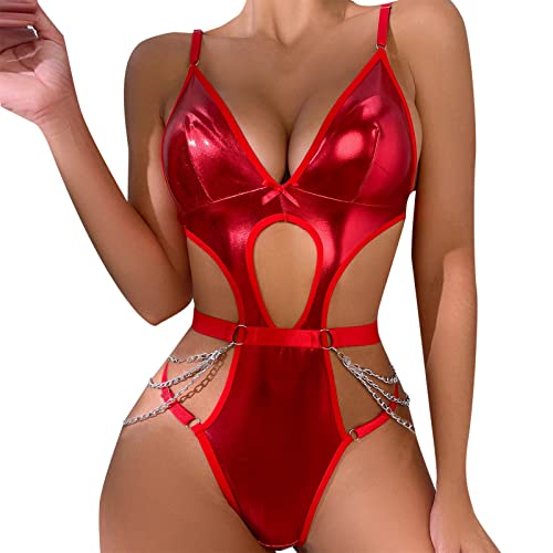 Pdakieyxnd Wetlook Dessous Frauen,Clubwear Desusse Für Frauen Sexy Latex Unterwäsche Fetich Fantasy Latex Catsuit Frauen Erotische Bodys Pvc Kleid Damen Dessous Erotisch von Pdakieyxnd