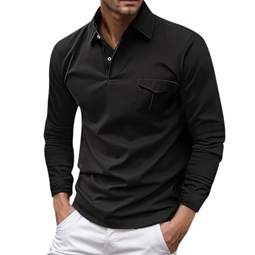 Poloshirt Herren Langarm - Herren Poloshirt Shirt Langarm Slim Fit Polohemd Atmungsaktiv Thermo Shirt Langarm Hemd Extra Lang Bequemes Tshirt Unterhemden(02 Black,M) von Pdakieyxnd