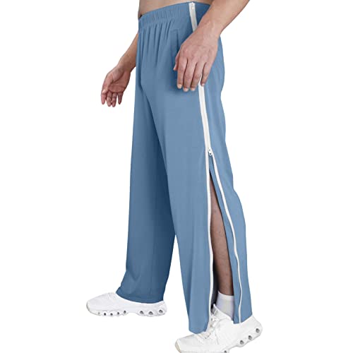 Reha Hose Damen Herren Seitlich Zu Öffnen Lang Baggy Trainingshose mit Seitlichem und Reißverschluss Am Bein Weites Bein Schnellfickerhose Druckknöpfen Sporthose Freizeithose(04 Sky Blue,M) von Pdakieyxnd