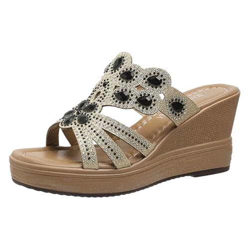 Sommer Sandalen Damen - Damen Plateau Pantoletten Hausschuhe Elegant Festliche Espadrilles Schlupfschuhe High Heels Sommer Schicke Mules Glitzer Sandalen Schwarz von Pdakieyxnd