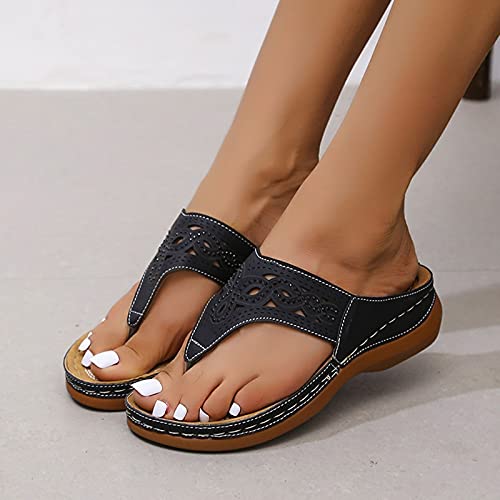 Zehentrenner Sandalen Damen - Zehensandalen mit Keilabsatz Elegant Strand Zehentrenner Schicke Damen Flip-Flops Rutschfest Flach Sommer Flip Flops Leichte Orthopädische Sandalen Flipflopssandalen von Pdakieyxnd