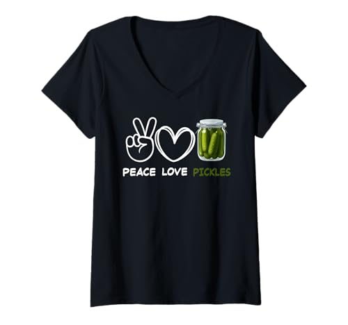 Damen Peace, Love Pickles Pickles Lover im Retro-Stil für Feinschmecker T-Shirt mit V-Ausschnitt von Peace, Love And Pickles Retro Pickles