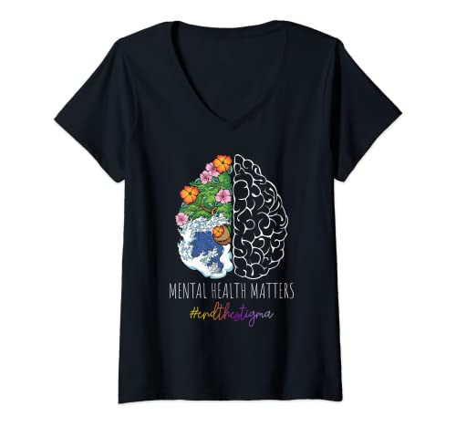 Damen Mental Health Matter Awareness Fight End Stigma-Band, Grün T-Shirt mit V-Ausschnitt Damen Mental Health Matter Awareness Fight End Stigma-Band, Grün T-Shirt mit V-Ausschnitt von Peace Hope Love Anti Suicidal Inspirational Design