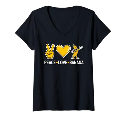 Damen Peace Love Banana Lustige Cartoon Frucht Humor Sommer T-Shirt mit V-Ausschnitt von Peace Love Banana Cartoon Für Obst Fans