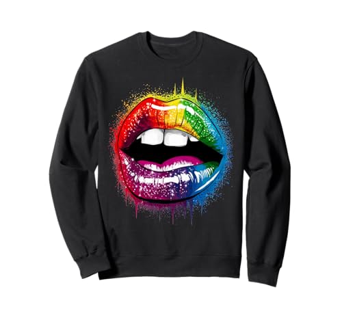 Love is Love Damen Rainbow Lips LGBTQ Pride Love Rainbow Sweatshirt von Peace Love Colorful Creations