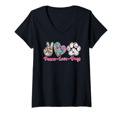 Damen Peace Love Dogs Pet Dog Mom Dad Owner Lover Animal T-Shirt mit V-Ausschnitt von Peace Love Dogs Animal Lover gift idea