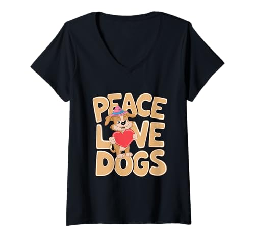 Damen Peace Love Dogs Lustiges Tatzenherz im Retro-Design für Hundeliebhaber T-Shirt mit V-Ausschnitt Damen Peace Love Dogs Lustiges Tatzenherz im Retro-Design für Hundeliebhaber T-Shirt mit V-Ausschnitt von Peace Love Dogs Retro Fun Heart Paw