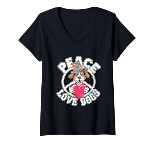 Damen Peace Love Dogs Lustiges Tatzenherz im Retro-Design für Hundeliebhaber T-Shirt mit V-Ausschnitt Damen Peace Love Dogs Lustiges Tatzenherz im Retro-Design für Hundeliebhaber T-Shirt mit V-Ausschnitt von Peace Love Dogs Retro Fun Heart Paw