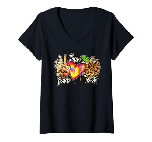 Damen Peace Love Lunch Damen Lustiges Mittagessen Lady Cafeteria Crew T-Shirt mit V-Ausschnitt von Peace Love Lunch Womens Lunch Lady Cafeteria