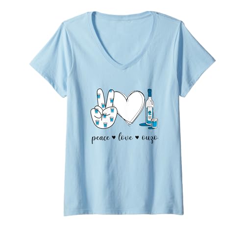Damen Peace Love Ouzo Peace Handzeichen Ouzo Lover T-Shirt mit V-Ausschnitt von Peace Love Ouzo Peace Hand Sign Apparel